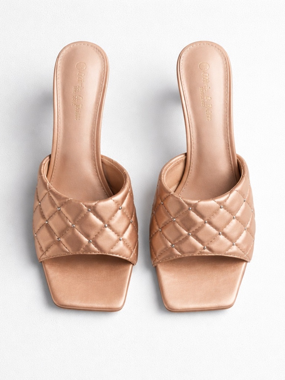 Olivia & Kate Quilted Slide heels in Rose Gold - Women 8.5